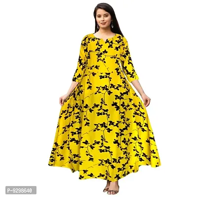 jwf Women's Attractive Rayon Maxi Dress Round Neck Anarkali Long Gown Kurties Dresses (Free Size Upto XXL)-thumb0