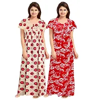 jwf Ladies 100% Cotton Jaipuri Block Prints Nighty and Nightdresses Nighty (Combo Pack of 2 Pcs) Red-thumb1