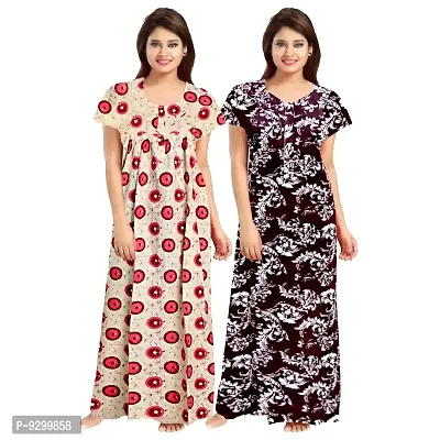 jwf Women's 100% Cotton Printed Maxi Maternity Wear Sleepwear Nightdresses ( Pack of 2 PCs.) Maroon-thumb2