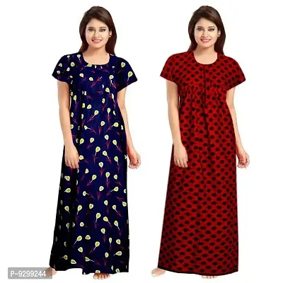 jwf Women's 100% Cotton Printed Maternity Wear Full Length Sleepwear Nightdresses Red-thumb3