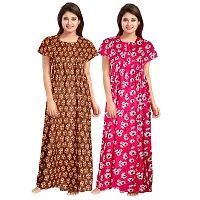 jwf Women's Wear Pure Cotton Block Printed Nighty (Combo Pack of 2 Pieces) Brown-thumb2