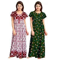 jwf Women's Wear Pure Cotton Block Printed Nighty (Combo Pack of 2 Pieces) Green-thumb2