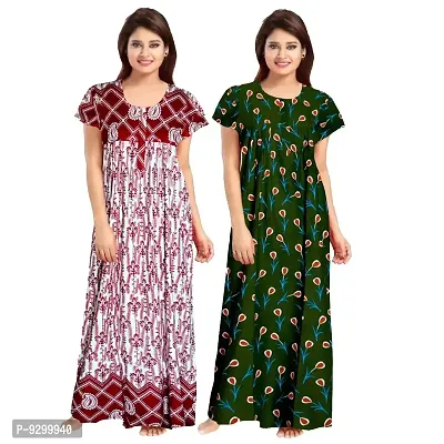 jwf Women's Wear Pure Cotton Block Printed Nighty (Combo Pack of 2 Pieces) Green-thumb3