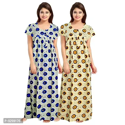 jwf Women's 100% Cotton Printed Regular Maxi Maternity Wear Sleepwear Nighties ( Pack of 2 PCs.) Yellow-thumb2