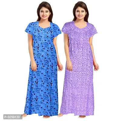 jwf Women's 100% Cotton Printed Regular Maxi Maternity Wear Sleepwear Nightgown ( Pack of 2 PCs.) Purple-thumb2