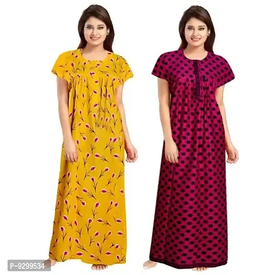 jwf Ladies 100% Cotton Jaipuri Hand Prints Nighty and Nightdresses Nighty (Combo Pack of 2 Pcs) Pink