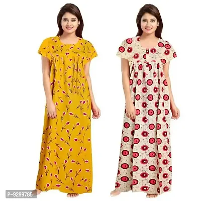 jwf Women's Pure Cotton Printed Maternity Wear Full Length Sleepwear Nightdresses Pink-thumb2