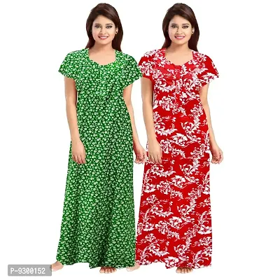 jwf Women's Pure Cotton Block Printed Maternity Wear Full Length Sleepwear Nightdresses Red