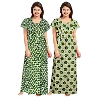 jwf Women's 100% Cotton Block Printed Maxi Maternity Wear Comfort Nightdresses ( Combo Pack of 2 PCs.) Green-thumb1