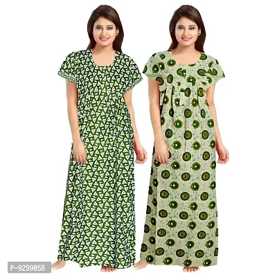 jwf Women's 100% Cotton Block Printed Maxi Maternity Wear Comfort Nightdresses ( Combo Pack of 2 PCs.) Green-thumb2