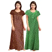 jwf Women's 100% Cotton Printed Maxi Maternity Wear Sleepwear Nightdresses ( Pack of 2 PCs.) Green-thumb1