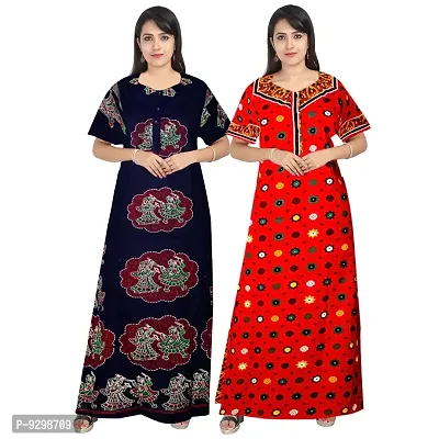 jwf Jaipuri Cotton Printed Maternity Front Zipper Full Length Maxi Nighty Gown (Pack of 2)-thumb0