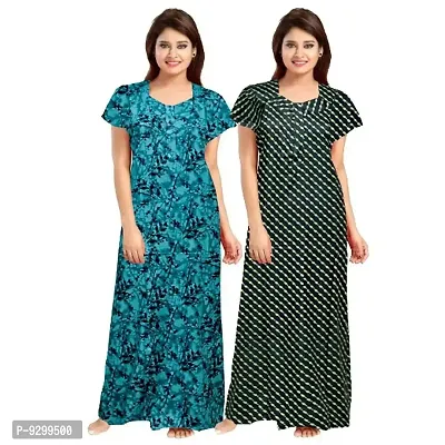 jwf Women's Half Sleeves Cotton Floral Print ZMaxi/Nighty/Night Dress|Nightwear for Womens (Combo of 2)-thumb0