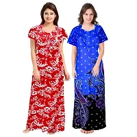 jwf Women's 100% Cotton Block Printed Maternity Wear Full Length Nightdresses Red-thumb1