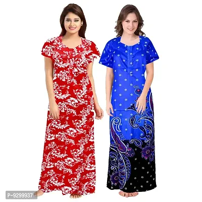 jwf Women's 100% Cotton Block Printed Maternity Wear Full Length Nightdresses Red-thumb2