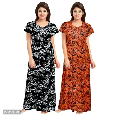 jwf Women's Pure Cotton Printed Regular Maxi Maternity Wear Sleepwear Nightdresses ( Pack of 2 PCs.) Orange-thumb2