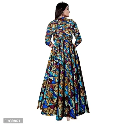 Women's Full Sleeves Fit and Flare Rayon Printed Long Dress-thumb2