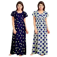 jwf Women's Pure Cotton Printed Maternity Wear Full Length Sleepwear Nightdresses Blue-thumb1