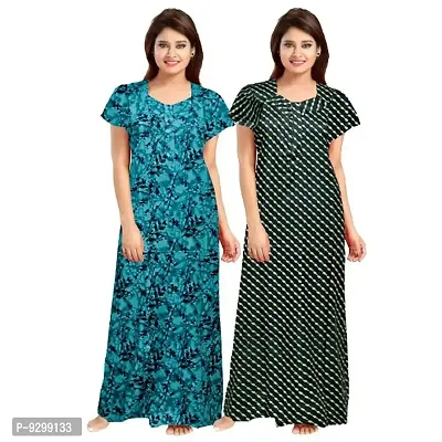 jwf Women's Half Sleeves Cotton Floral Print ZMaxi/Nighty/Night Dress|Nightwear for Womens (Combo of 2)