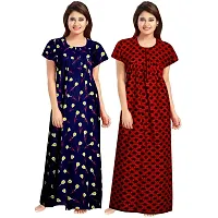 jwf Women's Pure Cotton Printed Regular Maxi Maternity Wear Sleepwear Nightgown ( Pack of 2 PCs.) Red-thumb1