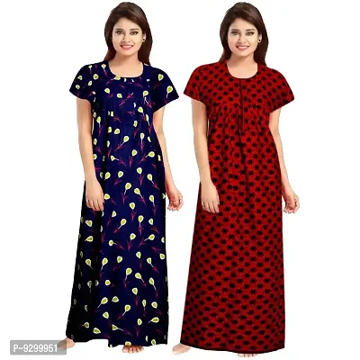 jwf Women's Pure Cotton Printed Regular Maxi Maternity Wear Sleepwear Nightgown ( Pack of 2 PCs.) Red-thumb2