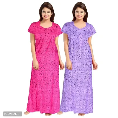 jwf Women's 100% Cotton Printed Regular Maxi Maternity Wear Sleepwear Nighties ( Pack of 2 PCs.) Purple-thumb0