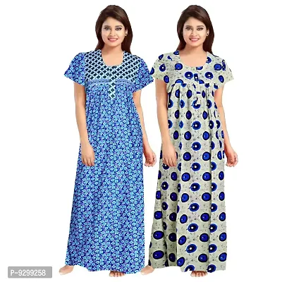 jwf Women's 100% Cotton Block Printed Maxi Maternity Wear Comfort Nightdresses ( Combo Pack of 2 PCs.) Blue-thumb0