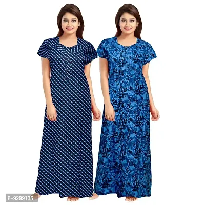 jwf Women's 100% Cotton Block Printed Maternity Wear Full Length Sleepwear Nightdresses Blue-thumb2