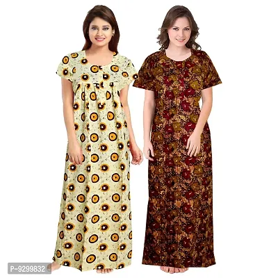 jwf Women's 100% Cotton Block Printed Maternity Wear Full Length Sleepwear Nightdresses Yellow-thumb3