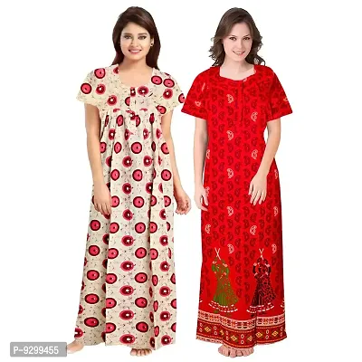 jwf Ladies 100% Cotton Jaipuri Block Prints Nighty and Nightdresses Nighty (Combo Pack of 2 Pcs) Pink-thumb2