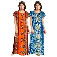 jwf Women's 100% Cotton Printed Maxi Maternity Wear Comfortable Nightdresses ( Combo Pack of 2 PCs.) Orange-thumb1