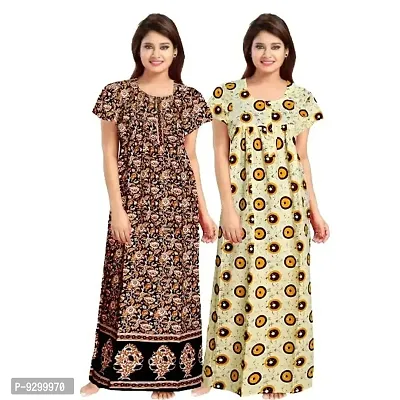 jwf Women's Pure Cotton Block Printed Maternity Wear Full Length Sleepwear Nightdresses Black