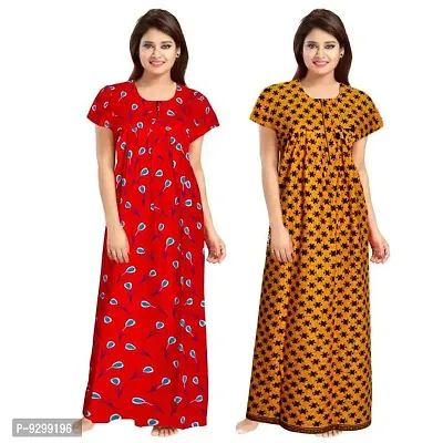 jwf Women's 100% Cotton Printed Maternity Wear Full Length Sleepwear Nightdresses Yellow-thumb3