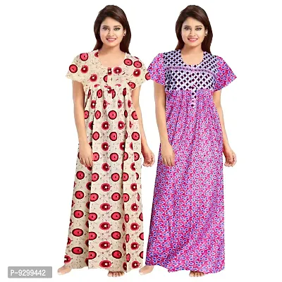 jwf Women's 100% Cotton Block Printed Maxi Maternity Wear Comfort Nightdresses ( Combo Pack of 2 PCs.) Pink-thumb3