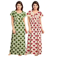 jwf Women's 100% Cotton Printed Regular Maxi Maternity Wear Sleepwear Nighties ( Pack of 2 PCs.) Green-thumb2