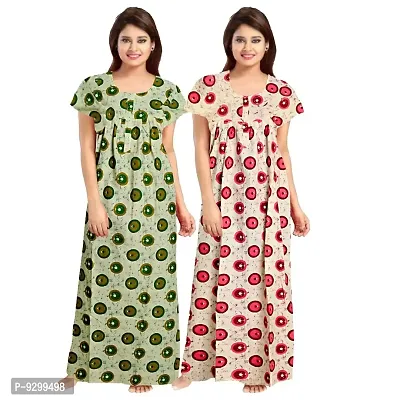 jwf Women's 100% Cotton Printed Regular Maxi Maternity Wear Sleepwear Nighties ( Pack of 2 PCs.) Green-thumb3