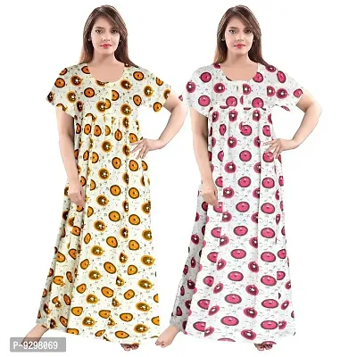 jwf Women Sleepwear Cotton Printed Nightdress (Combo Pack of 2)-thumb0