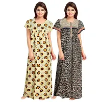 jwf Women's Pure Cotton Block Printed Full Length Sleepwear Nightdresses Yellow-thumb1