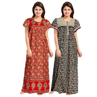 jwf Women's 100% Cotton Block Printed Maxi Maternity Wear Comfort Nightdresses ( Combo Pack of 2 PCs.) Red-thumb1