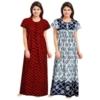 jwf Women's 100% Cotton Printed Maxi Maternity Wear Comfortable Nightdresses ( Combo Pack of 2 PCs.) White-thumb1