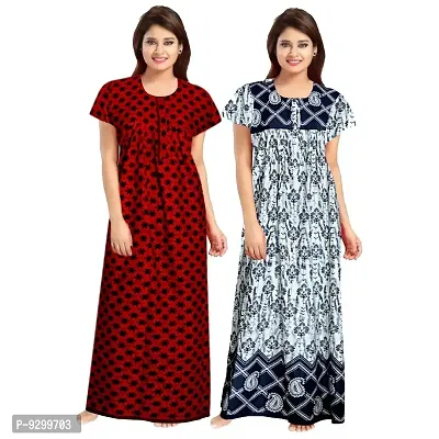 jwf Women's 100% Cotton Printed Maxi Maternity Wear Comfortable Nightdresses ( Combo Pack of 2 PCs.) White-thumb2