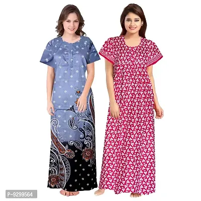 jwf Women's 100% Cotton Block Printed Maternity Wear Full Length Nightdresses Pink-thumb0