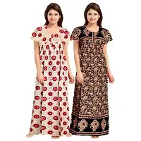 jwf Women's Pure Cotton Printed Maternity Nightdresses (Pack of 2) Black-thumb2