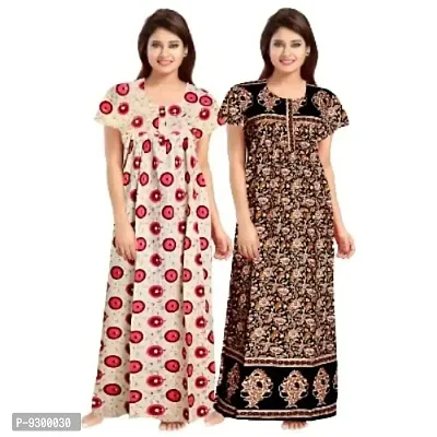 jwf Women's Pure Cotton Printed Maternity Nightdresses (Pack of 2) Black-thumb3