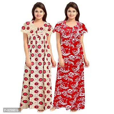 jwf Ladies 100% Cotton Jaipuri Block Prints Nighty and Nightdresses Nighty (Combo Pack of 2 Pcs) Red