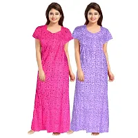 jwf Women's 100% Cotton Printed Regular Maxi Maternity Wear Sleepwear Nighties ( Pack of 2 PCs.) Purple-thumb2