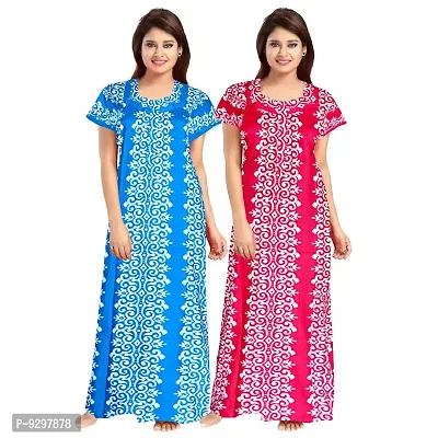 jwf Women Full Length Cotton Sleepwear Nighty (Multicolour L-XL) -Combo Pack of 2 Pieces-thumb0