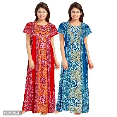 jwf Women's Pure Cotton Printed Maternity Nightdresses (Pack of 2) Red-thumb0