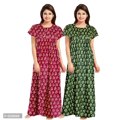 jwf Women's Half Sleeves Cotton Floral Print ZMaxi/Nighty/Night Dress|Nightwear for Womens (Combo of 2)