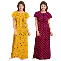 jwf Ladies 100% Cotton Jaipuri Hand Prints Nighty and Nightdresses Nighty (Combo Pack of 2 Pcs) Pink-thumb2